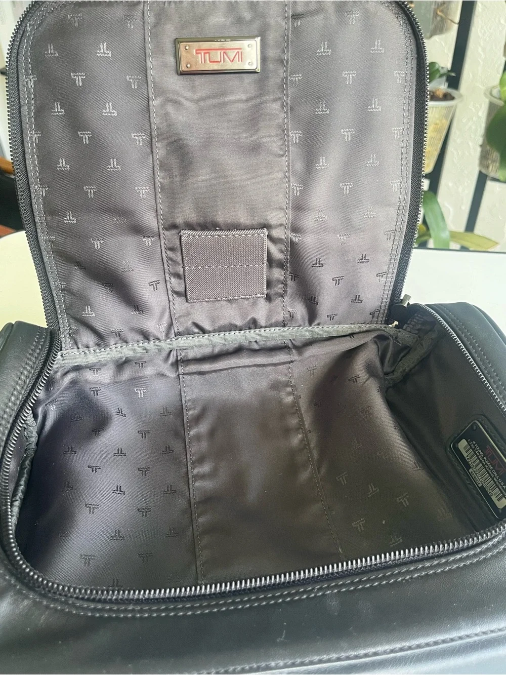 TUMI Men's Black Leather Travel Dopp Kit Toiletry Bag